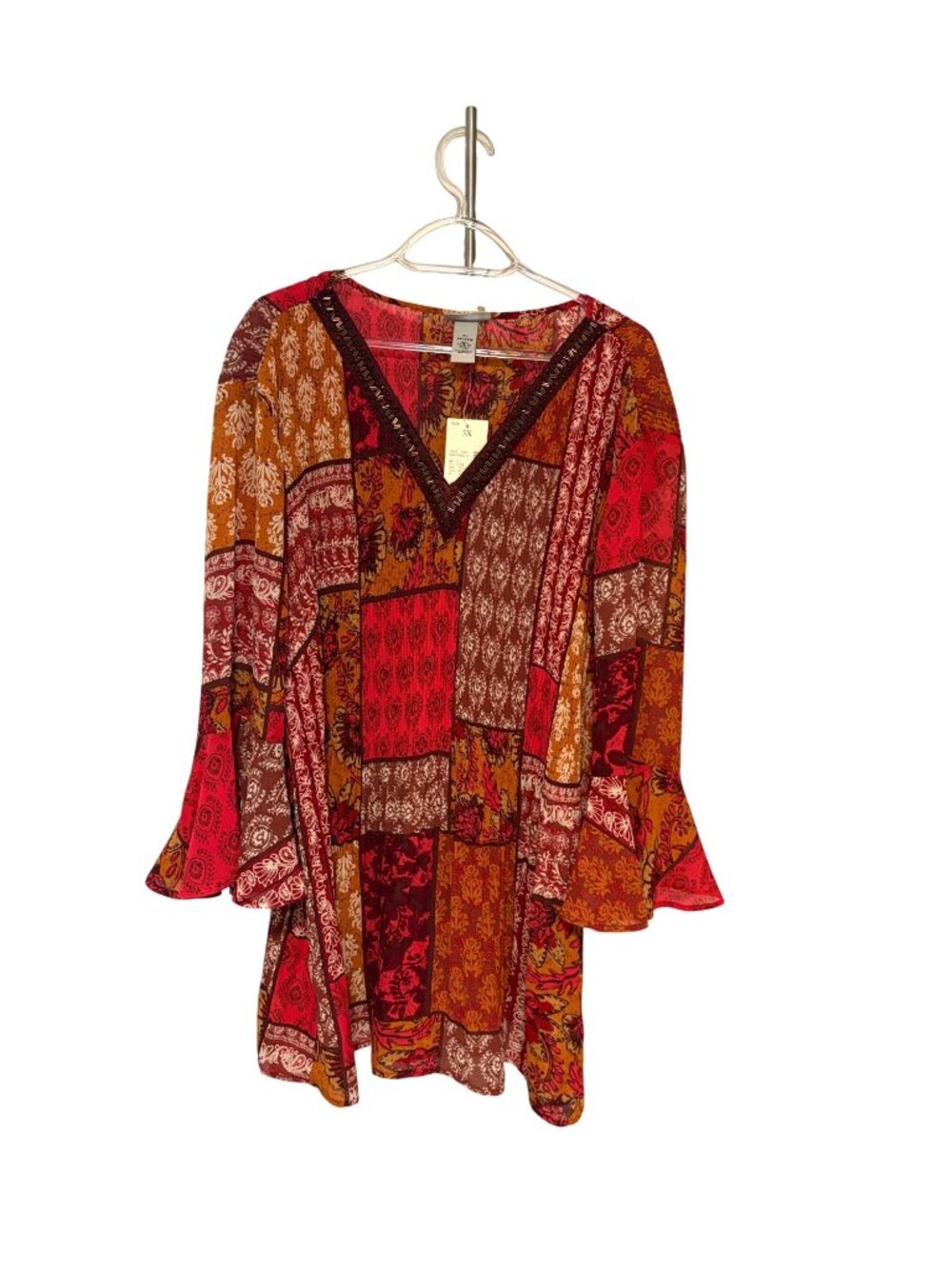New Catherines Womens Size 3X 26 28W Pleated Tunic Top Shirt Floral Blouse Bell